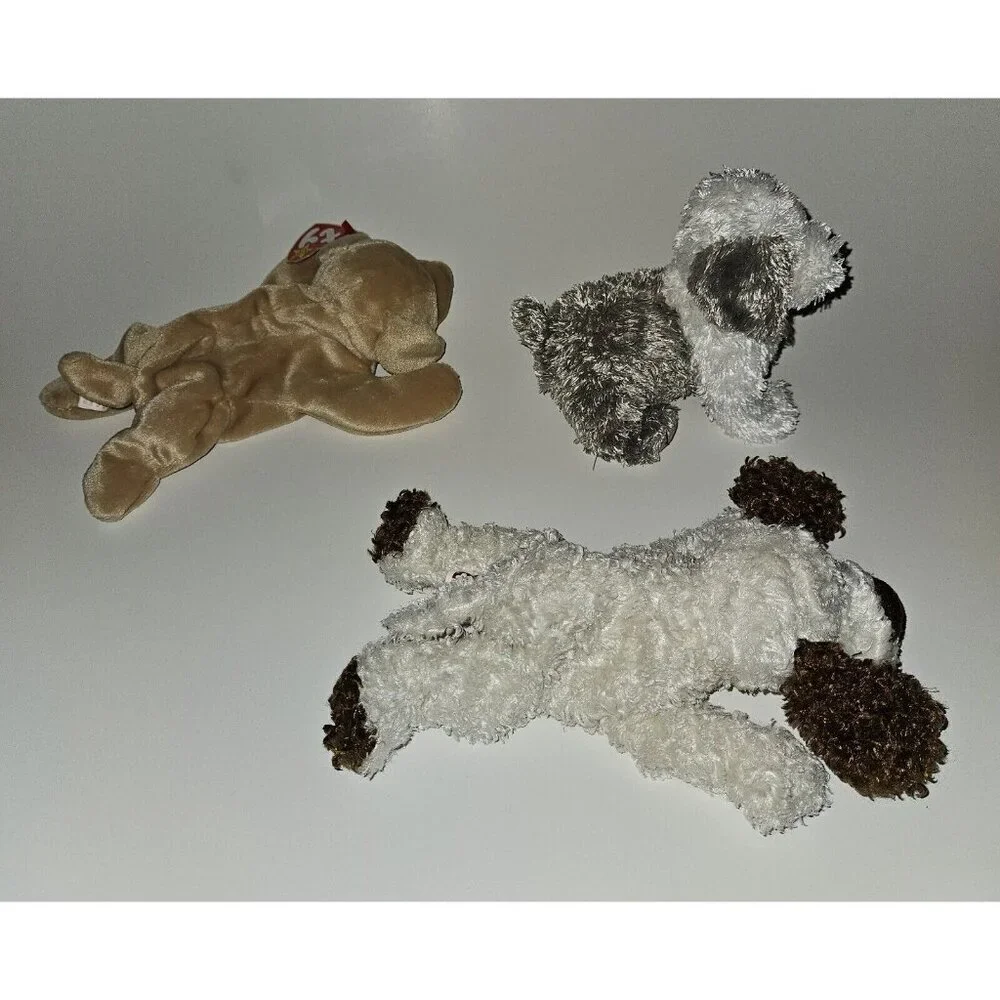 TY Beanie Babies Puppy Dog Plush Lot Brown Tan Fetch Spuds Herder Sheepdog Gray